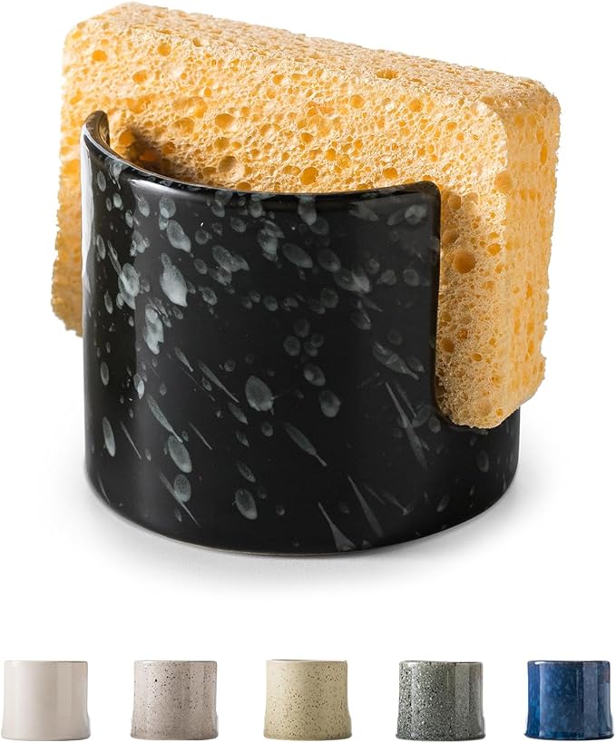Sponge Holder for Kitchen, Ceramic Sink Caddy Scrub Sponge Rack Dish Rack
