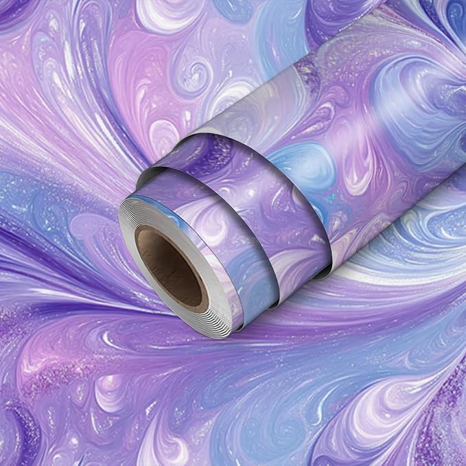 HOMETITUTE Purple Blue Marble Swirl Pattern Wallpaper Peel and Stick Contact