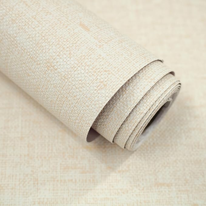 Grasscloth Peel and Stick Wallpaper Beige Contact Paper 15.7inch x 393.7inch