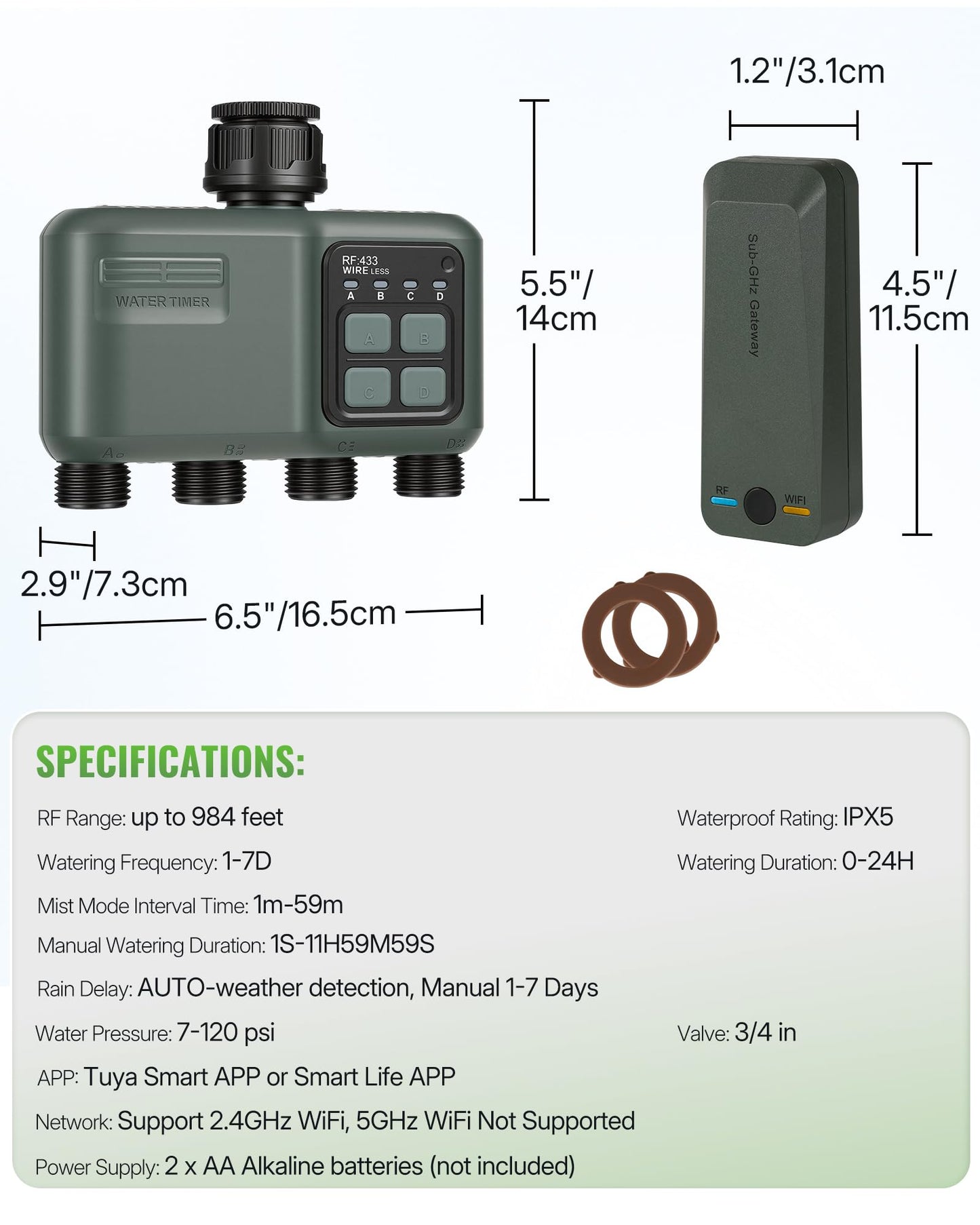 WILAWELS WiFi Water Timer for Garden Hose, Sprinkler Timer 4 Zone, Smart Hose Water with WiFi Irrigation Controller,Voice Control RF433 Automatic Irrigation System/Rain Delay/Manual Watering D34WT06