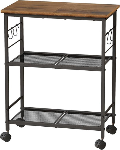 BEWISHOME Rolling Kitchen Cart 3 Tier, Microwave Kitchen Cart with Storage Function, Practical Roller Cart with 4 Locking Wheels for Kitchen, Living Room, Bathroom, Office, Bar (Brown) 99ZCC01H