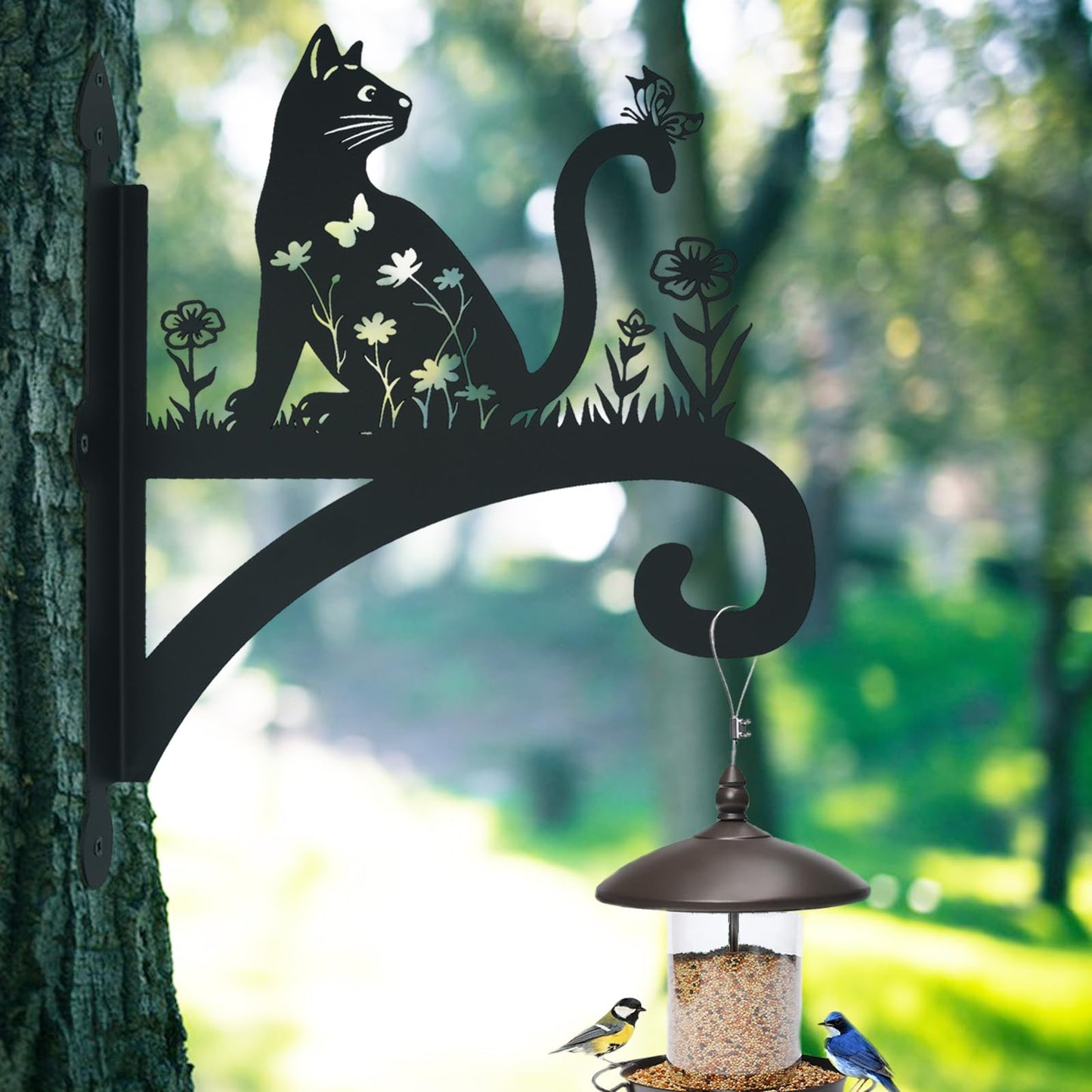 Beyoogeem Plant Hangers Outdoor Heavy Duty Iron Decorative Cat Silhouette Plant Hooks for Hanging Baskets 11 inch Hanging Plant Bracket Wall Hooks for Flower Pot Lantern Bird Feeder Wind Chimes