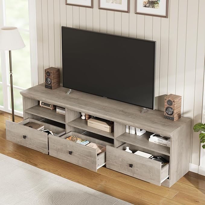 IDEALHOUSE 70in TV Stand for TVs up to 80", Mid Century Modern Entertainment