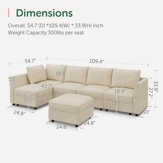 HONBAY Modular Sectional Couch L Shaped Sectional Sofa