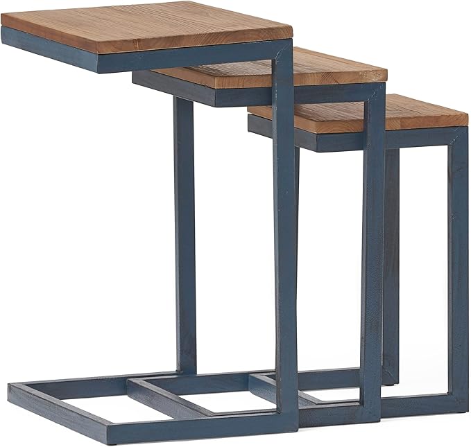 Savannah Fir Wood and Iron Nesting Side Tables