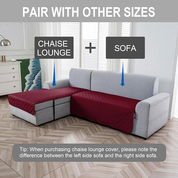 Genina L Shape Couch Cover, Sectional Couch Chaise Covers, Waterproof Washable