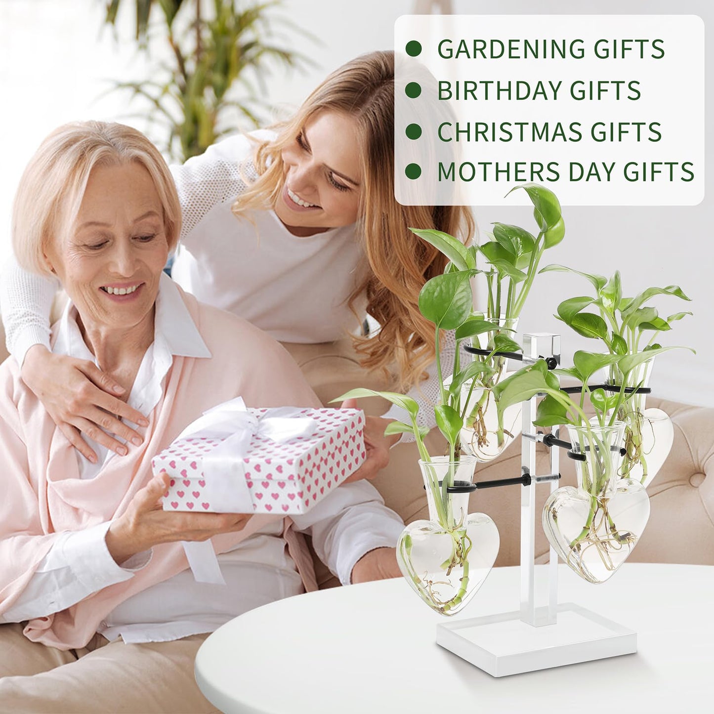 YYHglass Clear Plants Propagation Stations Terrarium Kit Birthday Gift for Women for Indoor Home Office Decor Acrylic Plant Accessories - 4 Love Hear Vase