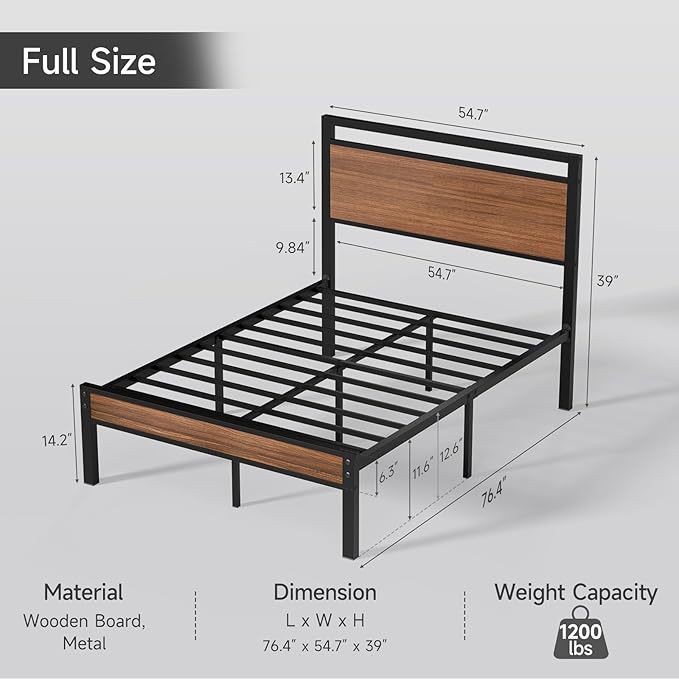 Z-hom Easy Assembly Sturdy Metal Platform Bed, Full Size Bed Frame