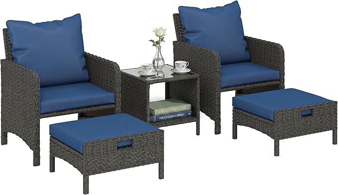 Outsunny 5 Piece Patio Furniture Set, Wicker Balcony Furniture
