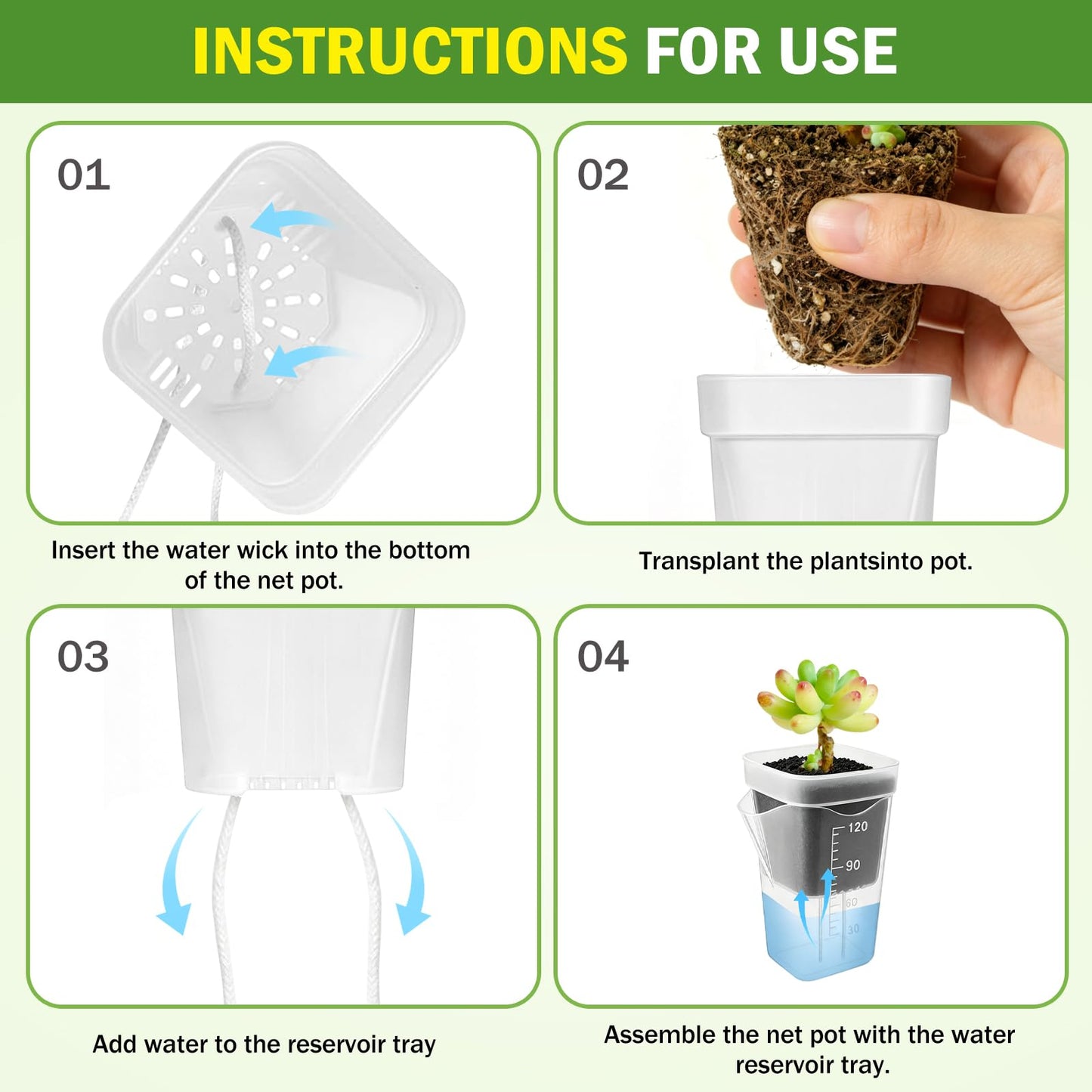 YZNlife 30 Pack 2" Small Self Watering Pots for Indoor Plants with 30 Plant Label Mini Clear Plastic Planters with Water Level and Drainage Holes for Propagation, Succulents, and African Violet