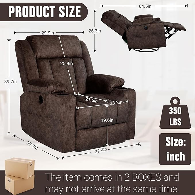 LEVELEVE Retro Rocking Recliner Chair, Massage Rocker Recliner Chair