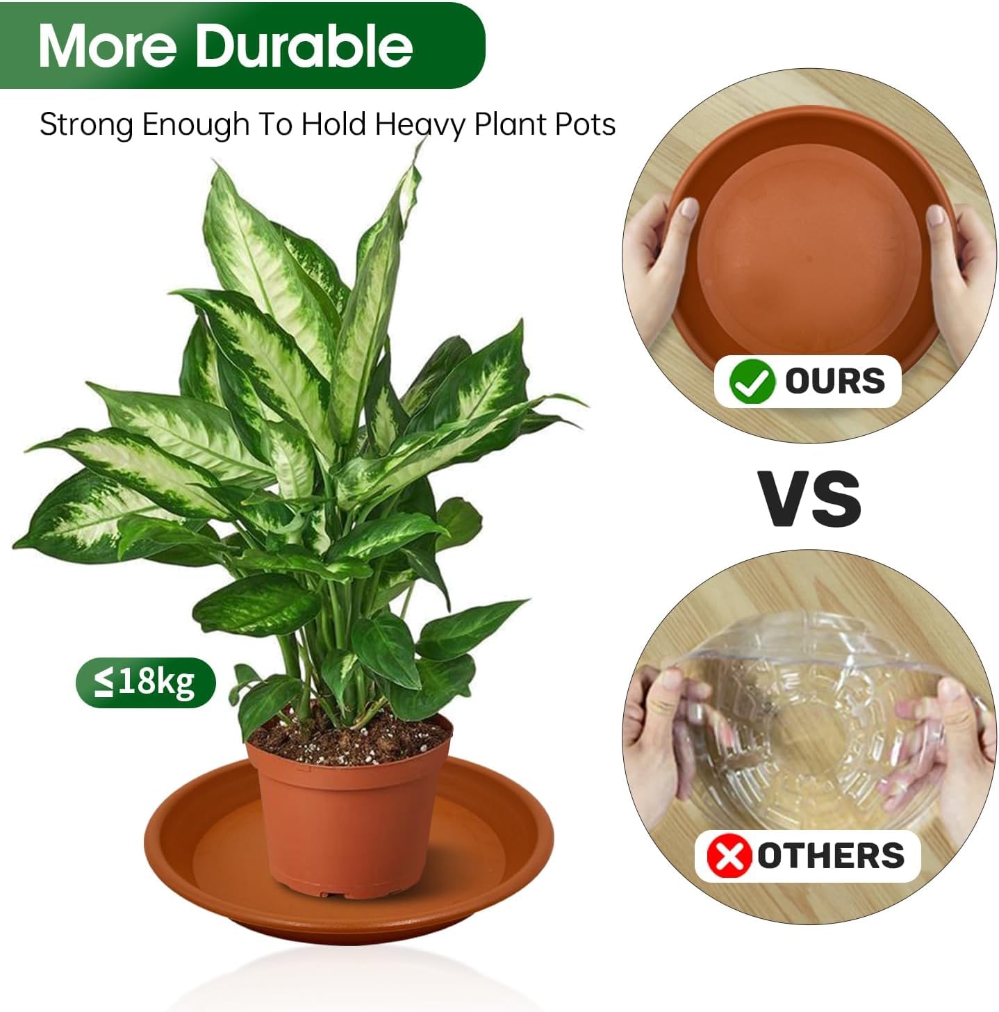 4 Pack of 12 inch Plant Saucers - Heavy Duty Plastic Plant Tray, Durable and Thicker Flower Pot Saucers for Indoors Outdoors Planters, Terracotta