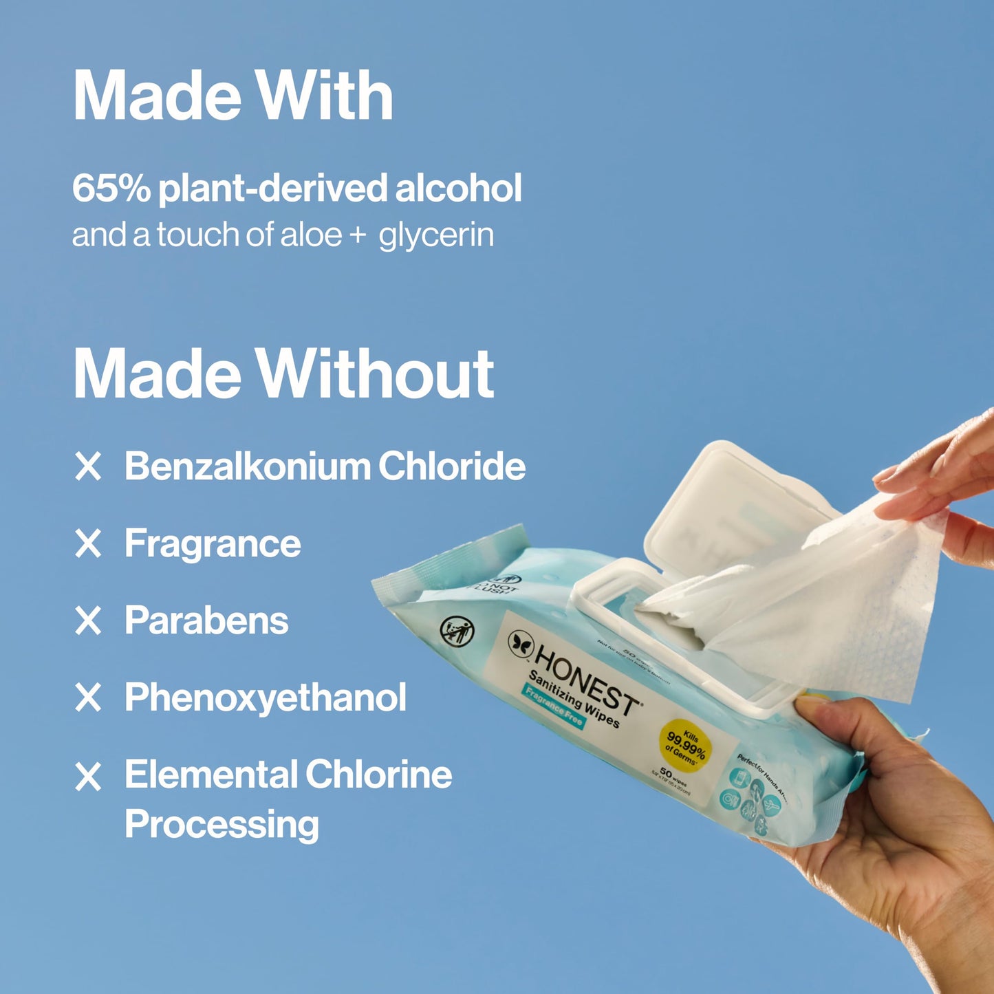 The Honest Company Fragrance-Free Sanitizing Alcohol Wipes, Antibacterial with Aloe, Kills 99% of Germs, 150 Count