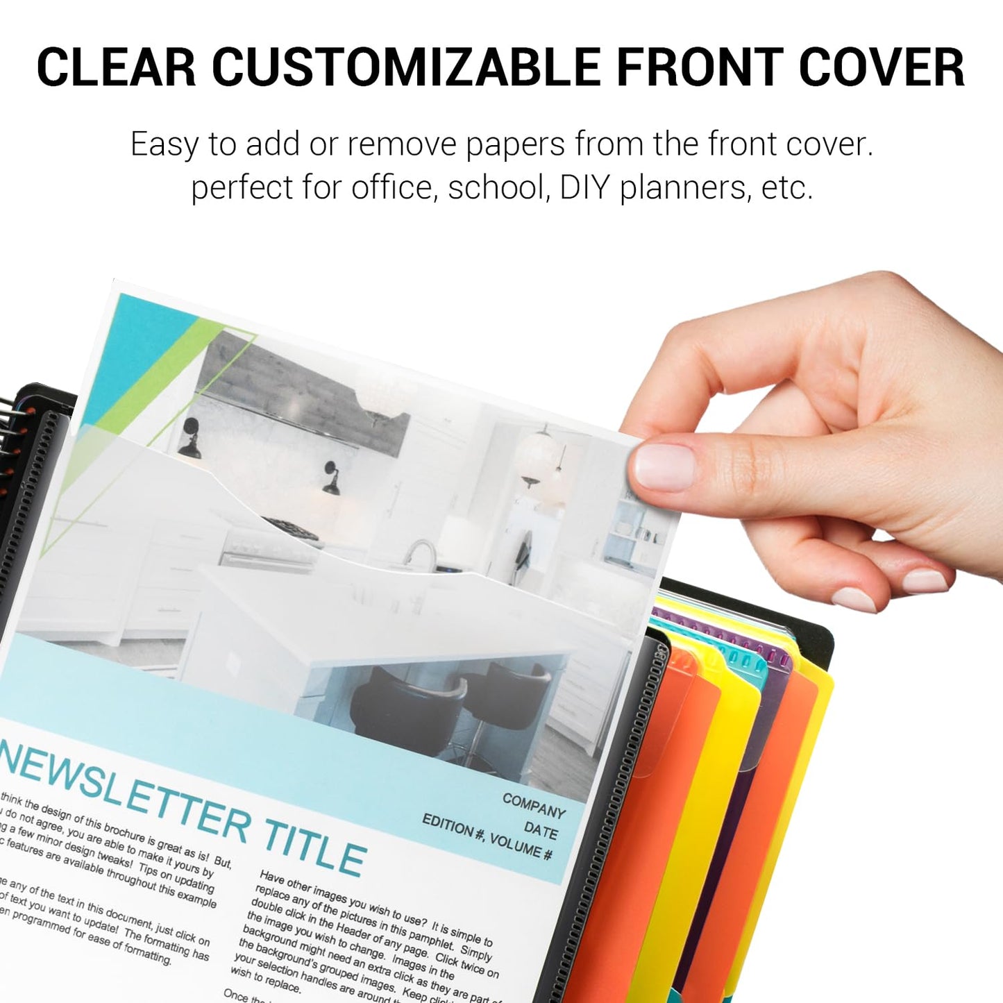 Mukawa 24 Pocket Poly Project Organizer, Letters Size Spiral Bound Project Folder with Inner Zipper Pouch, Customizable Front Cover, 12 Dividers with Erasable Tabs, Letter-Sized, 1 Pack