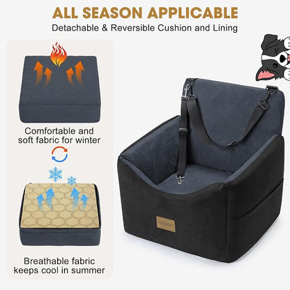 JOEJOY Dog Car Seats for Small Medium Dogs Under 35lbs, Dog Booster Seat with Detachable Washable Cover and Cushion, Memory Foam Pet Car Seat with Safety Belt and Storage Pockets (DG)