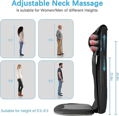 Shiatsu Neck & Back Massager with Heat, Massage Chair Pad Cushion for Stress Relief, Inflatable Flaps Back Support, Kneading or Rolling Chair Seat Massage,Ideal Gifts for Men,Women,Family