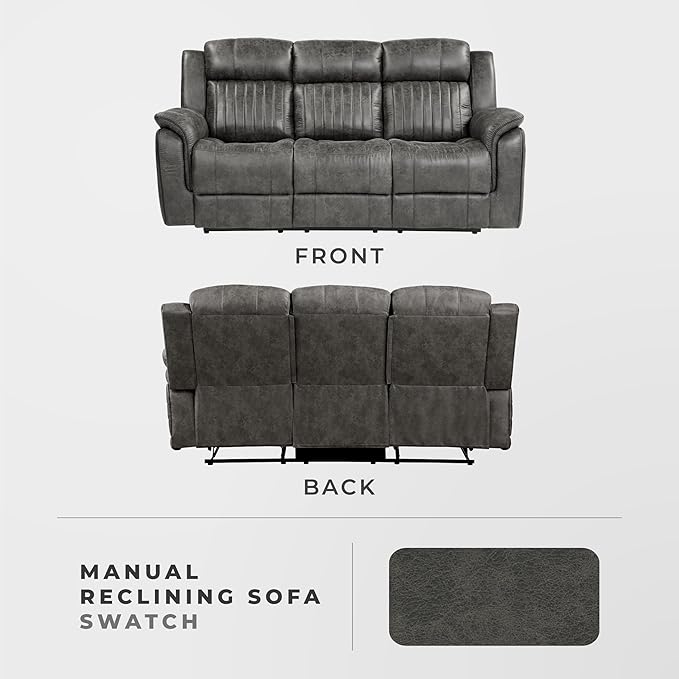 Lexicon 83.5" W Manual Double Reclining Sofa, Polished Microfiber Recliner Sofa