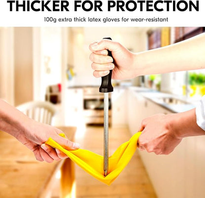 Vgo... 5-Pairs Reusable Household Gloves, Rubber Dishwashing gloves, Extra Thickness, Long Sleeves, Kitchen Cleaning, Working, Painting, Gardening, Pet Care (Size XL, Yellow, HH4601)