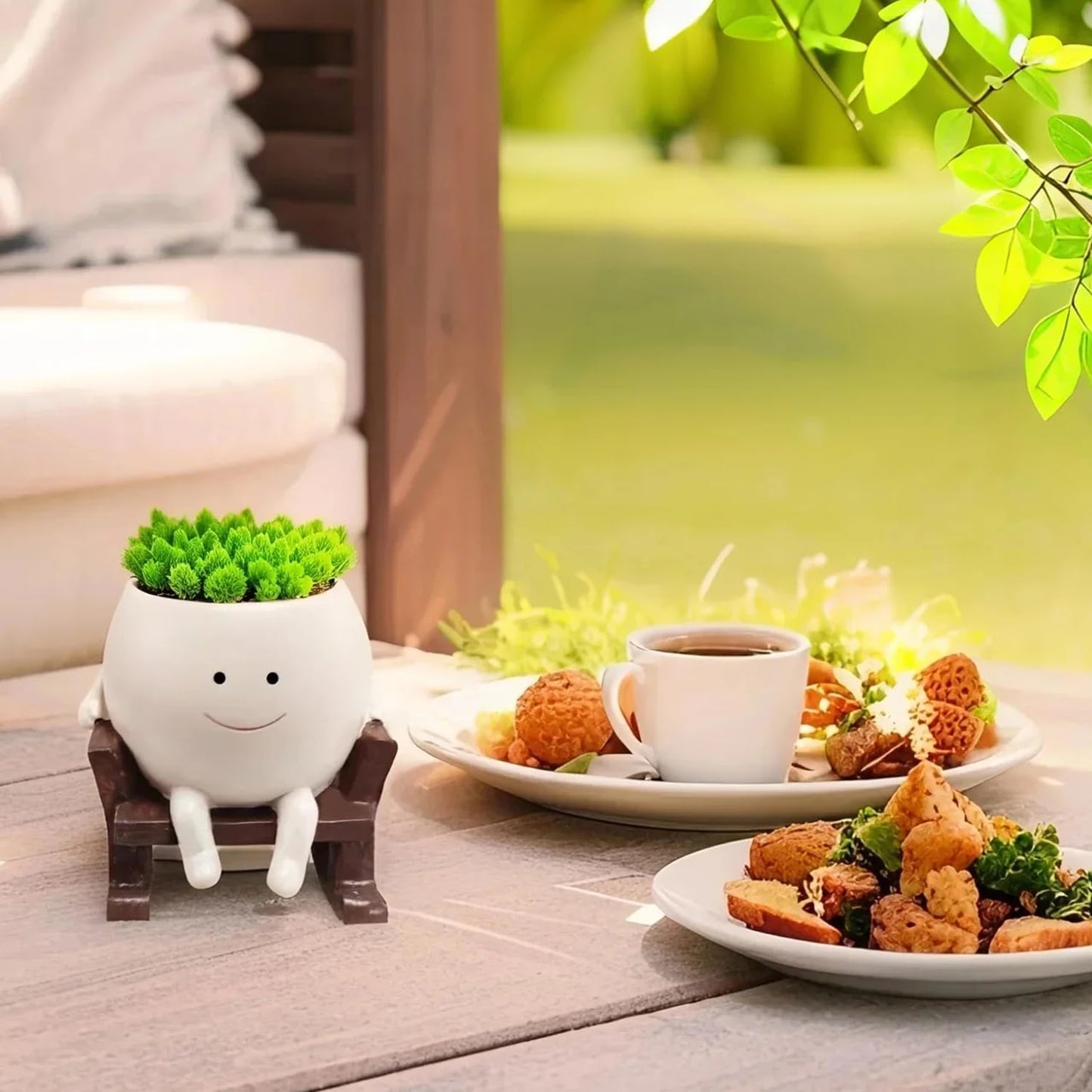 CASANIA Resin Rocking Chair Face Planter Funny Succulent Pots with Drainage Small Smiley Face Plant Pot for Indoor and Outdoor, Home Decor, Ideal Gift for Mother's Day, Christmas, Head Flower Pot