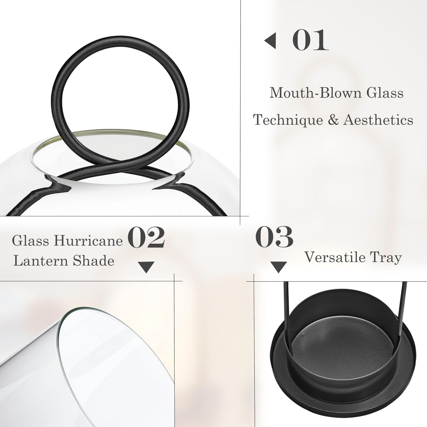ECLSDL Hurricane Glass Candle Holders for Pillar Candles Set of 2 (5" & 4" Wide), Black Metal Candlestick Holders, Modern Decorative Centerpiece Lanterns for Table Mantel Wedding Housewarming Gift