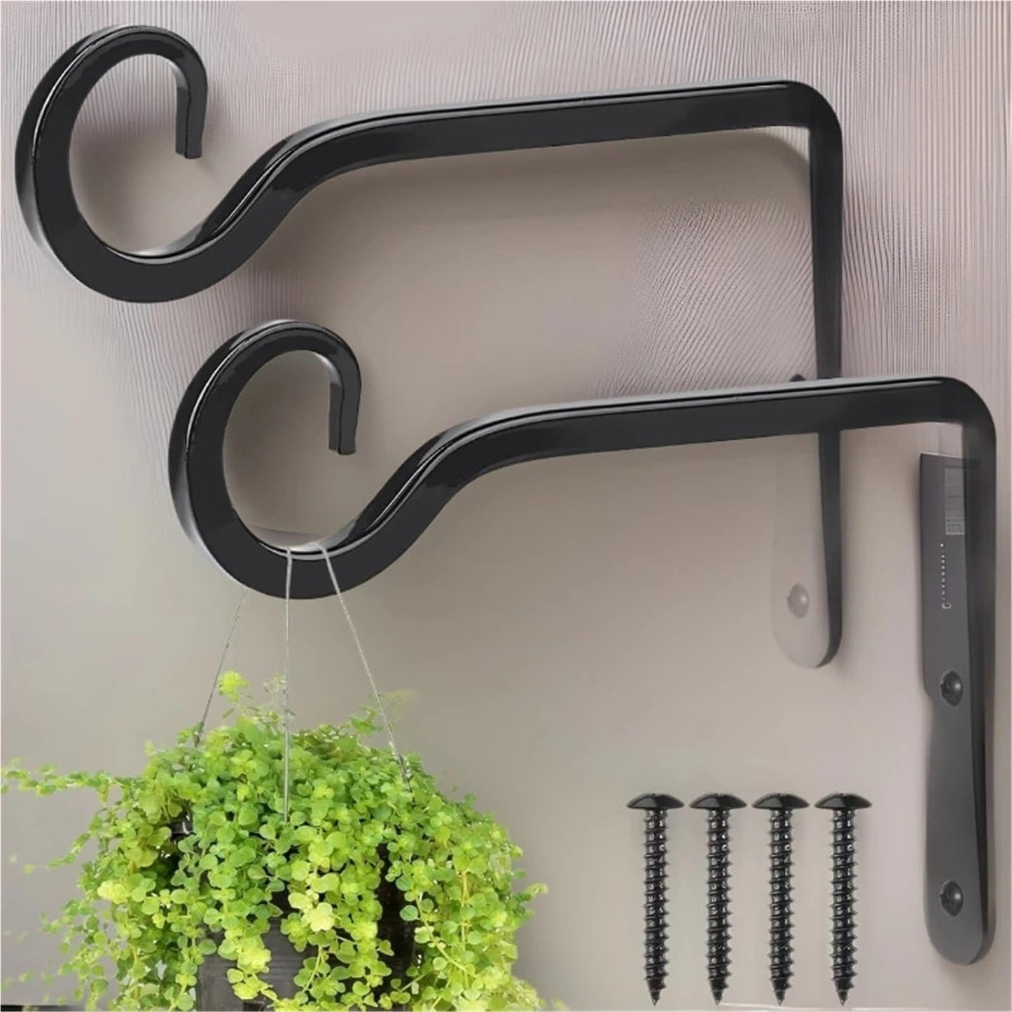 JTJIYN 2PC Plant Hangers Outdoor Hanging Bracket Metal Wall Flower Pot Support Hanger Hook for Hanging Lanterns(Black-6inch)