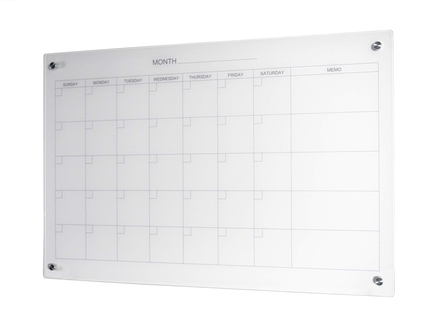 Audio-Visual Direct Magnetic Glass Dry Erase Board Set (3' x 2', Calendar Ultra White) for Wall - Monthly Planner