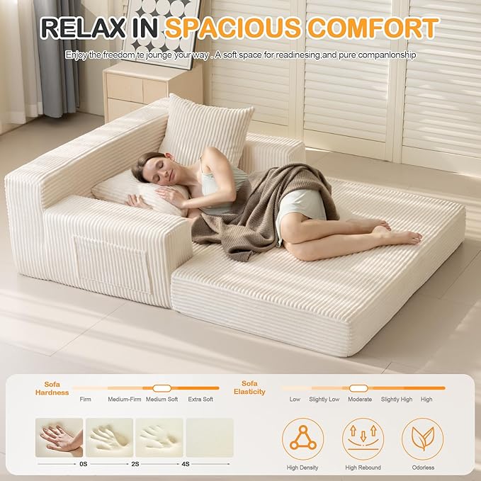 Erament Convertible Sofa Bed, Loveseat Folding Floor Futon Sleeper Sofa Couch