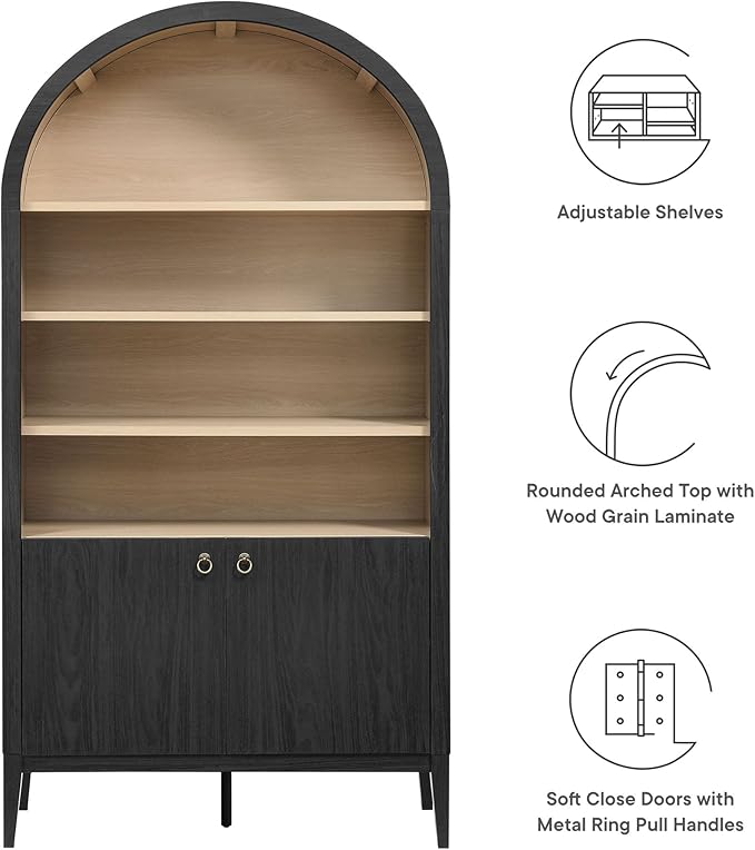 Modway Nolan Tall Arched Storage Display Cabinet in Black