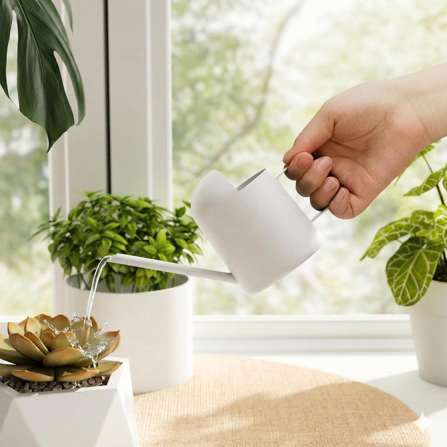 Bamworld Small Watering Can Indoor Outdoor Plant Metal Stainless Steel Long Spoutt Flowers Watering Cans for House Garden Plants 10OZ Watering Bottle Cute Stylish Gardening Decoration(Matte White)