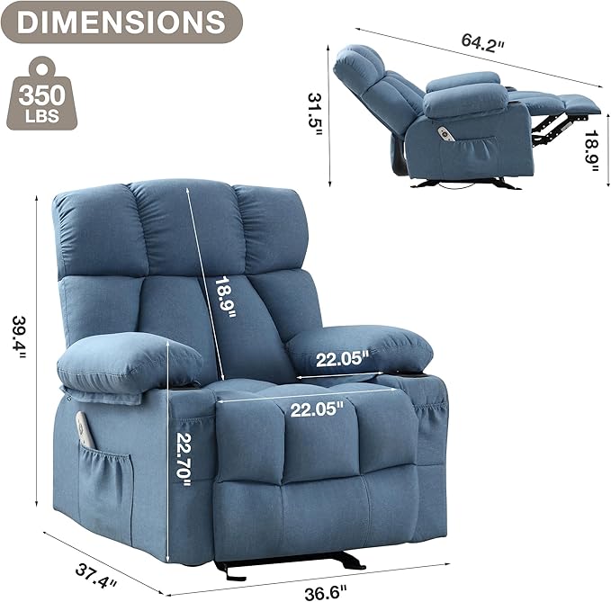 Massage Rocking Recliner Chair, Ergonomic Recliners Sofa