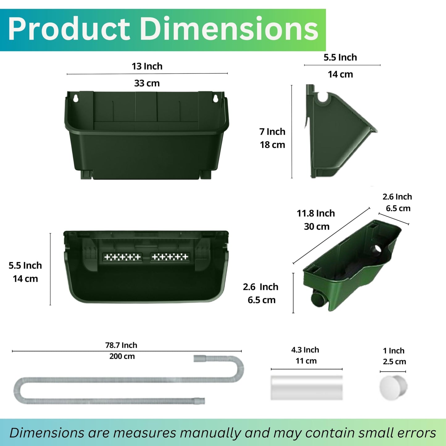 Maxona Vertical Wall Planter for Indoor Plant-Walls Mounted Pot with 2 Drainage Tray 8 Pack, 13 inch Dark Green for Indoors and Outdoor Decor, Plastic Pots Balcony Planters, Plants Hanging