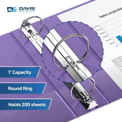 Easyview Premium 3-Ring Binders with Clear-View Covers and Round Rings, Binders for School or Office, 1 Inch, Pack of 6, Purple