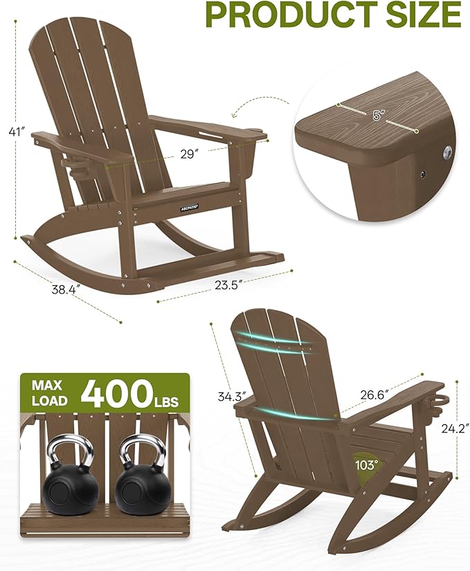Outdoor Oversized Adirondack Rocking Chairs, All Weather HDPE Patio Rocking