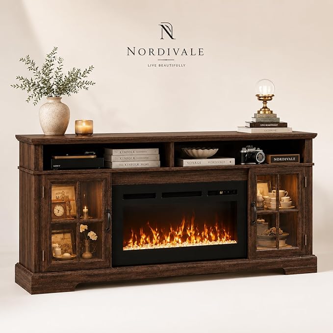 70" Fireplace TV Stand, Modern Entertainment Center