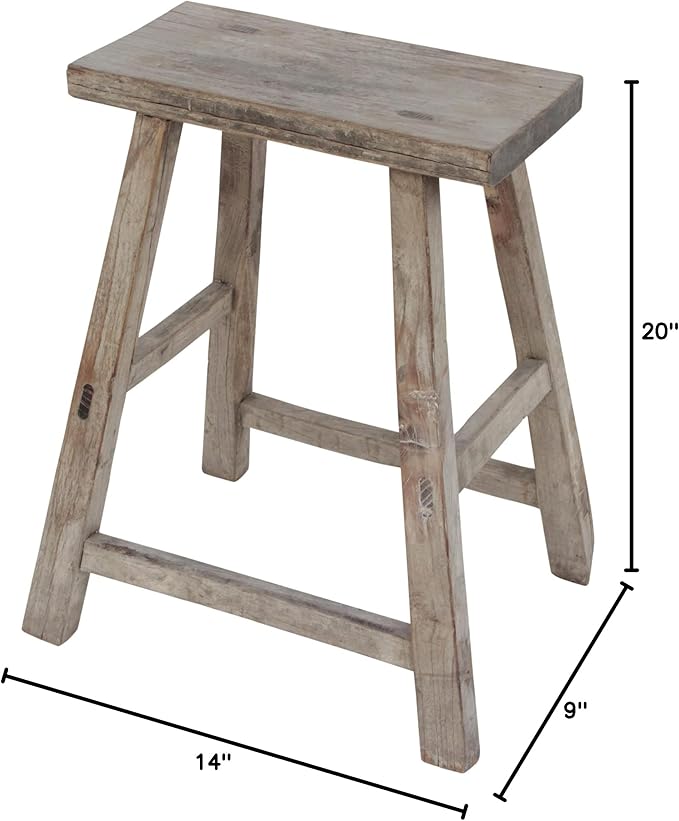 Artissance Vintage Wooden Stool, Solid Natural Wood 12–20" W x 6–9" D x 18–22" H