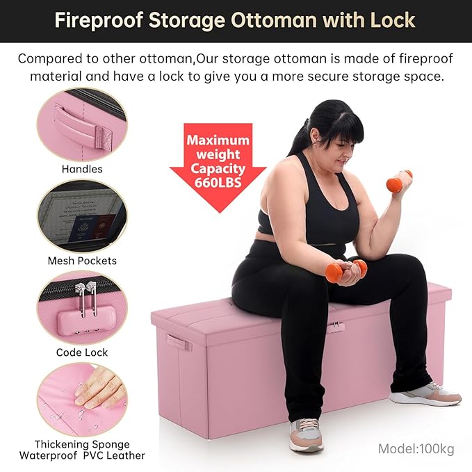 DocSafe Storage Ottoman Bench, Fireproof＆Waterproof Folding Bench