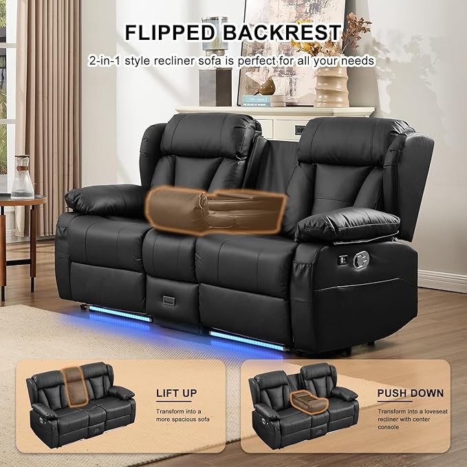 Loveseat Recliner Sofa, RV Recliner Couch, Manual Reclining Loveseat