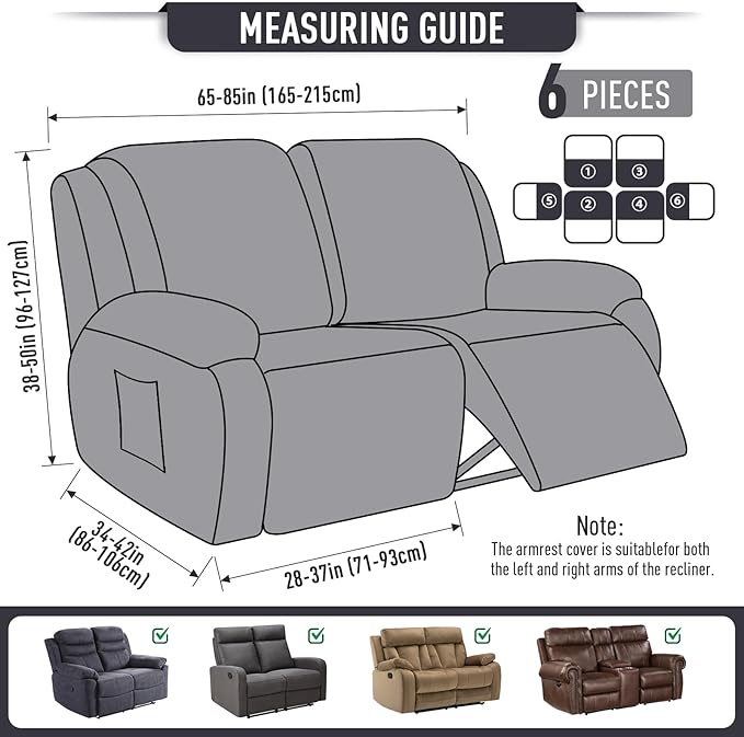 TAOCOCO Recliner Loveseat Slipcover, 6 Pieces Dual Recliner Sofa Covers