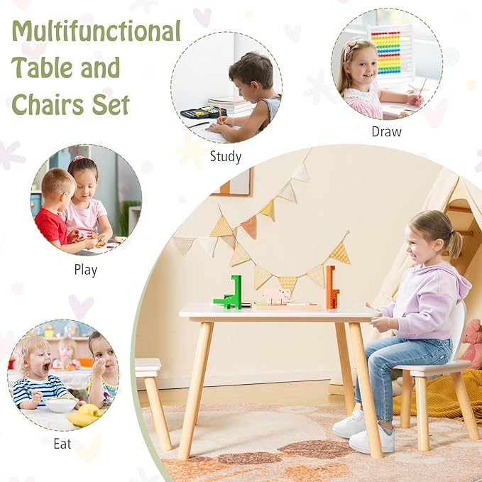Costzon Kids Table and Chair Set, 3 Pieces Wooden Activity Table & 2 Rabbit