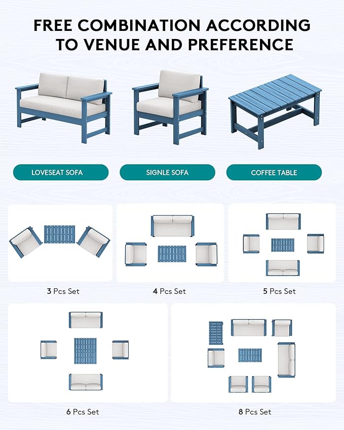 SERWALL 8 Pieces HDPE Outdoor Conversation Sofa Set
