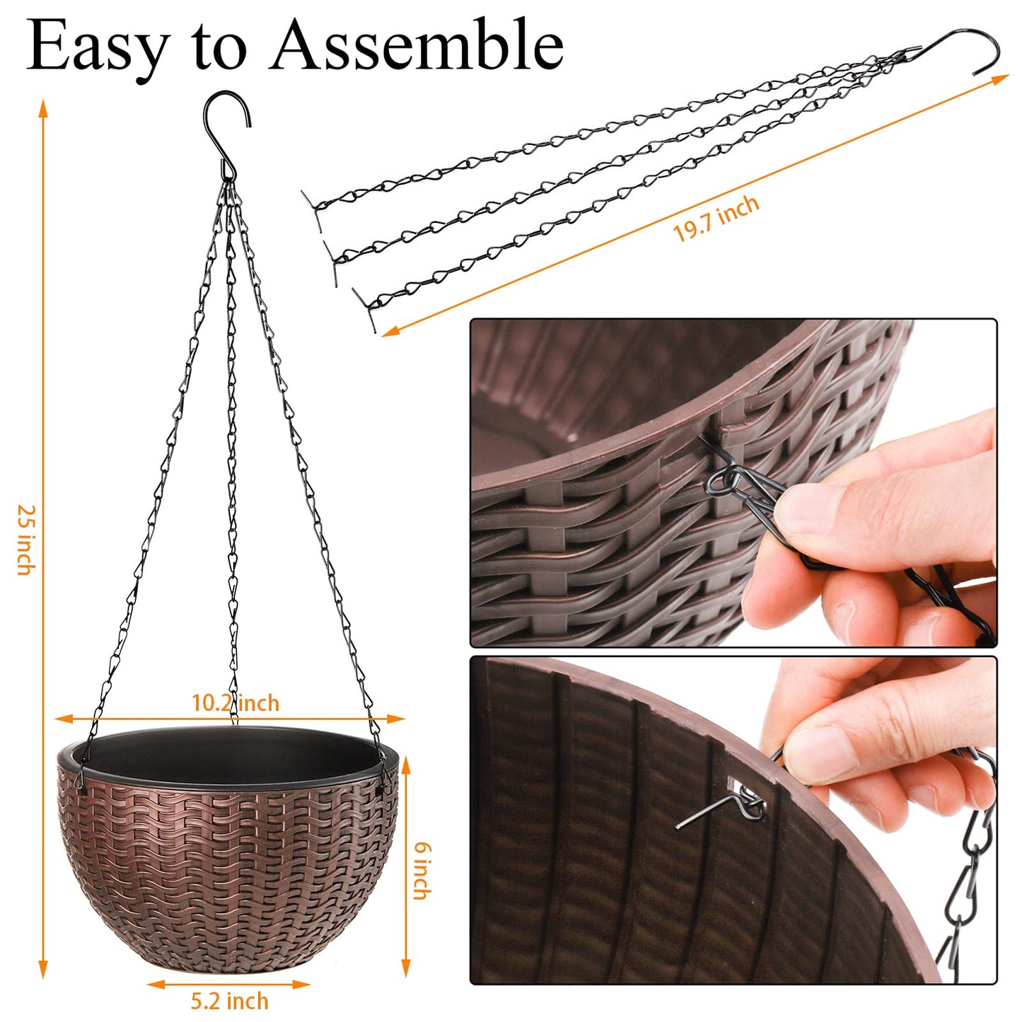 Foraineam 10.2 Inches Round Basket Hanging Planter Dual-pots Design Garden Flower Plant Pots Hanging Planter Baskets with Drainer and Chain for Indoor Outdoor Use