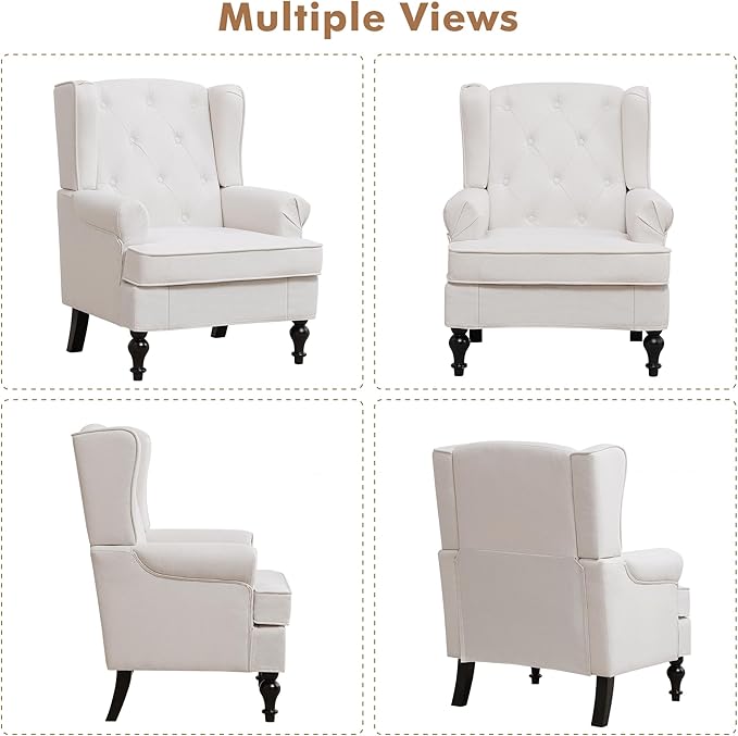 Accent Chair for Living Room, Mid Century Modern Upholstered Armchair, Wingback