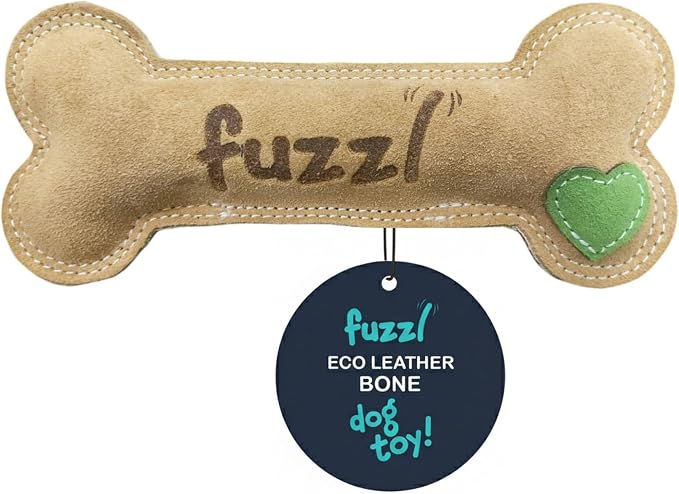 Fuzzl Large Leather Bone Dog Toy Natural and Tough Dog Toys - Long Lasting Chew Toys for Aggressive Chewers - Strong Dog Toy for Dogs and Puppy