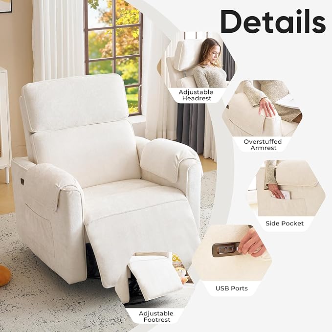 Oversized Power Rocker Recliner Chair, Chenille Glider Rocking Nursery Chair
