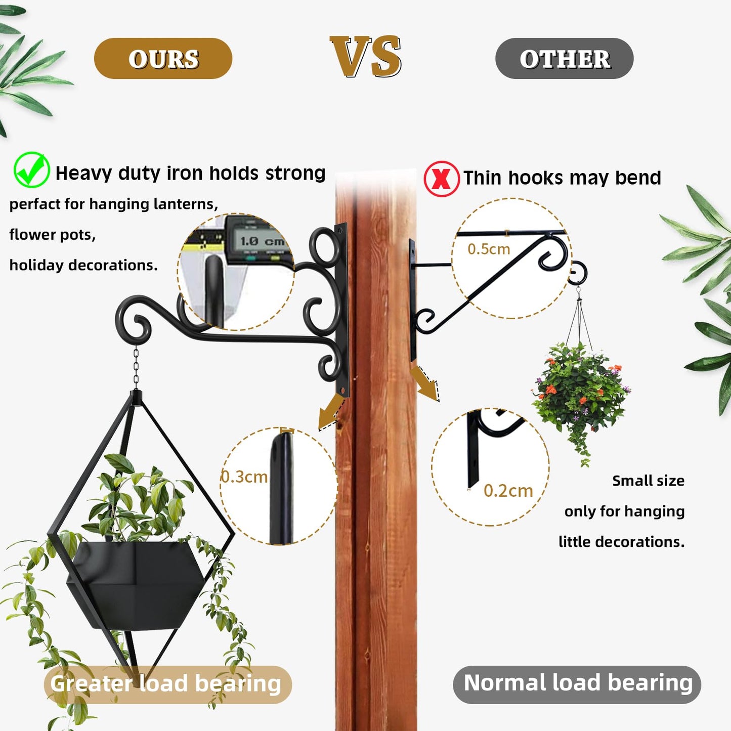 Fashion&Cool Retro Iron Hanging Plant Brackets, 12 Inch Heavy Duty Rust-Resistant Plant Hanger Hooks for Indoor/Outdoor Decoration
