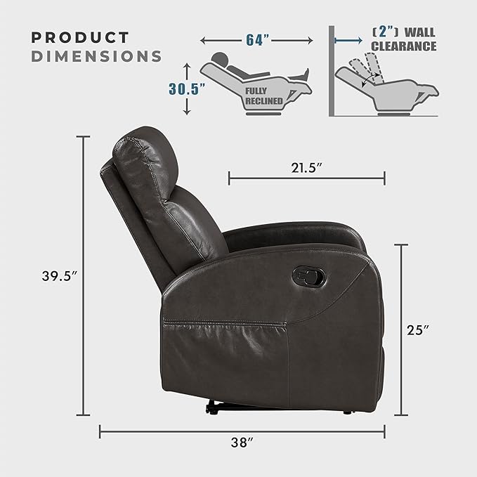 Lexicon Manual Reclining Loveseat, Faux Leather Loveseat Recliner, Wall Hugger