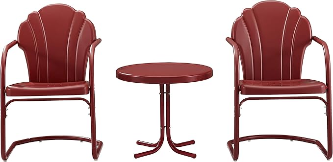 Crosley Furniture Tulip 3-Piece Outdoor Chair and Side Table Set, Retro Metal
