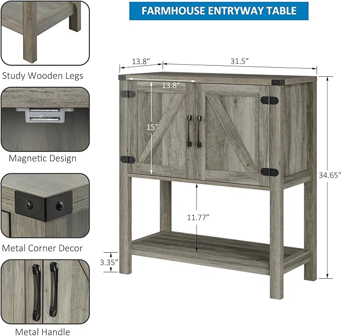 Mufico Console Table with 2-Door Cabinet Coffee Bar Cabinet Sofa Table