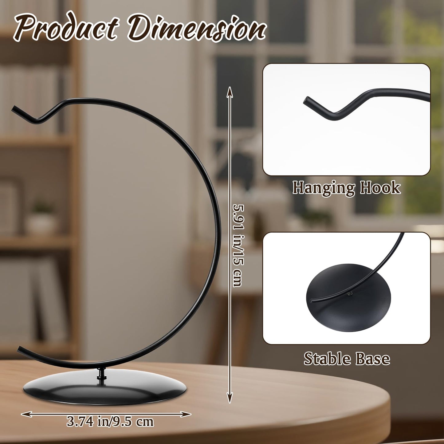 AceOrbit 12 Pcs Ornament Display Stand 6 Inch Iron Hanging Stand Christmas Ornament Hanger Holder Decoration Display Holder Hook for Glass Globe Air Plant Terrarium Table Decor (Black)