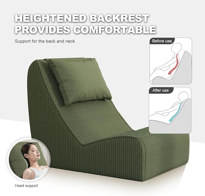 Giant Bean Bag Chair for Adults, Corduroy Chaise Lounge